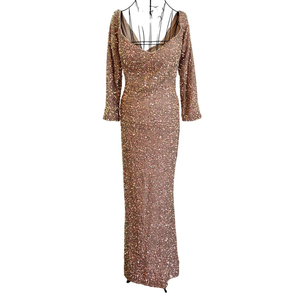 NWT House Of Chic Curve Plus Sequin Knit Gown Maxi Dress Long Sleeve Pinup Glam